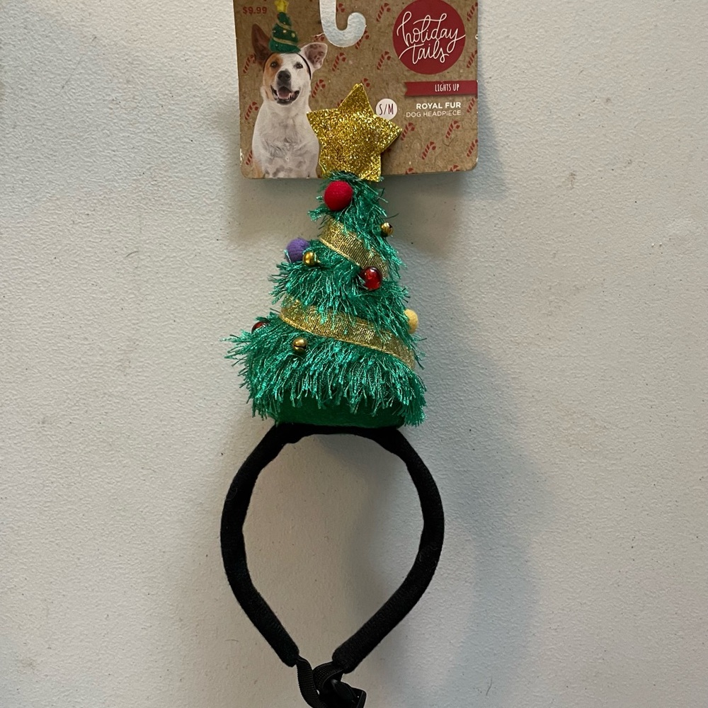NWT Christmas Tree Dog Headband, S/M